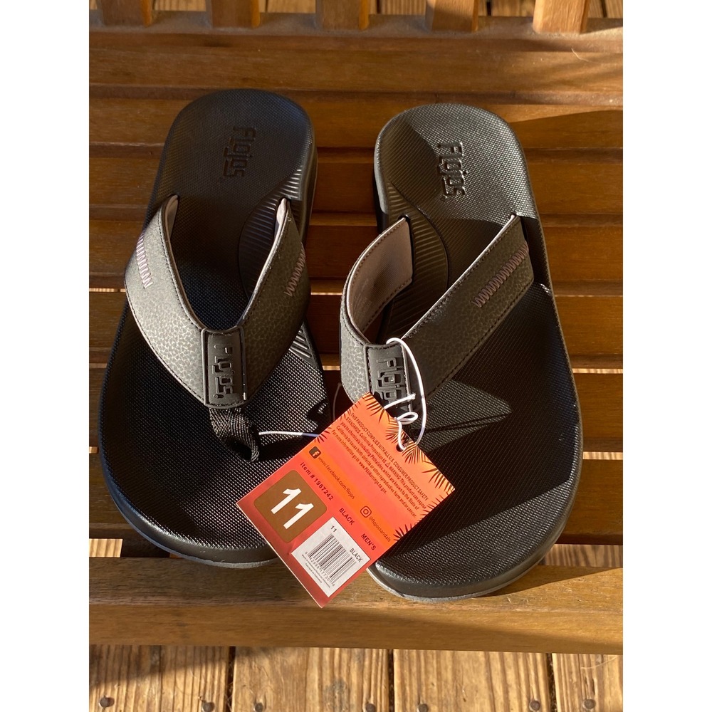 Flojos Mens Black Flip Flops Size 11 Sandals 1967242 New With Tags